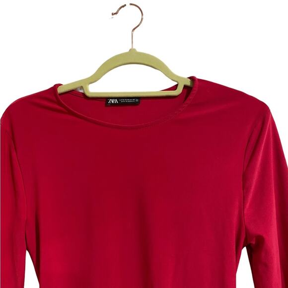 Zara Fuchsia Ruched Long Sleeve Top Sz M - Picture 4 of 16